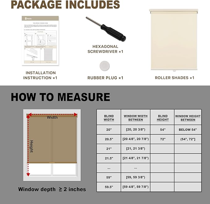 HESTIA No Drill Cordless Blackout Roller Shades Screwless Waterproof Shower Window Blinds, Auto-Retraction Easy Install Blind for Bathroom/Kitchen/Office/Exterior, Cream, 38" W x 72" H