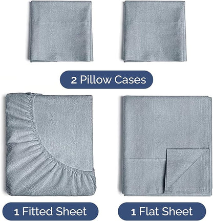 Twin 4 Piece Sheet Set - Cooling & Breathable - Hotel Luxury Bedding, Includes Fitted Sheet for Women, Men, Kids and Teens - 1 Flat, 1 Fitted Sheet, 2 Pillowcases with Deep Pockets - Heathered Blue