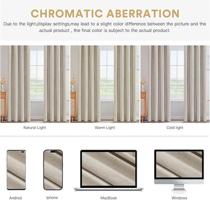 PrinceDeco Nature Linen Curtains 100% Back Out Curtains for Living Room/Bedroom 84 Inch Length Burlap Fabric Thermal Insulated & Light Blocking Nickel Grommet Window Drapes Set of 2,Heathered Linen