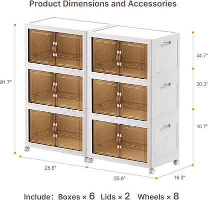 Extra Large Stackable Storage Bins with Lids & Wheels & Door, 896QT-112QT/28GAL*8Pack Foldable Collapsible Closet Organizers, Plastic containers drawers for bedroom Dorm