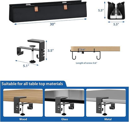 Zilink No Drill Under Desk Cable Management Tray 30" Cord Organizer for Table Clamp/Screw Mount Desk Cable Management Sturdy Waterproof Fabric Cord Hiders for Office, Home
