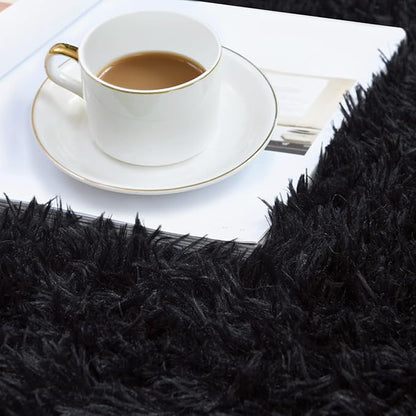 duduta Black Rectangle Fluffy Rug 6x9 ft, Shag Fuzzy Plush Carpet for Bedroom Nursery Living Room Home Decor