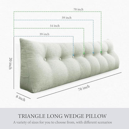 homecozy Wedge Headboard Pillow Dorm Room Reading Pillow Back Support for Sitting Up in Bed Bolster Lumbar Cushion Body Positioning Bedrest Cotton Linen 39in Grey-Beige Twin