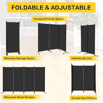 MAYOLIAH 4 Panel Privacy Screen Room Dividers 6FT Tall Portable Office Wall Divider for Rooms Separator 136"x20"x71", Black
