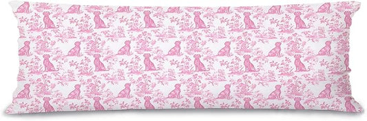 Pink Chinoiserie Labrador Retriever Dog 20x54 Body Pillow Cover with Zipper,Labrador Retriever Decor,Grandmillennial Pink Dog Decorative Body Pillow Cases for Bed Couch