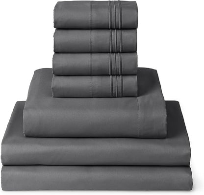 Mellanni Split King Sheet Set - 7-Piece Iconic Collection Bedding, (Including 4 Pillowcases), 16-Inch Deep Pocket, Easy Care, Extra Soft, Cooling Sheets, Brushed Microfiber - Gray
