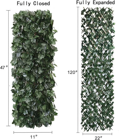 BYBAG Expandable Faux Ivy Fence Privacy Screen for Patio Outdoor Balcony Bedroom Decor,Artificial Dark Green Maple Leaves Wall Decoration Fencing Panel(Single Sided Leaves)