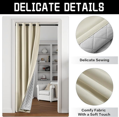 3-in-1 Blackout Curtains Soundproof Noise Reduction Curtains Beige Thermal Insulated Drapes for Winter Elegant Privacy Grommet Curtains for Living Room Bedroom (1 Panel, Beige, 50" x 108")
