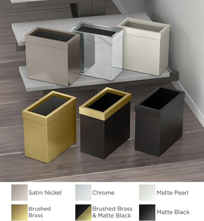 Gatco Modern Rectangle Wastebasket, Matte Black Brushed Brass Combo - Stainless Steel Trash Can with Removable Lid, Leakproof, 3 Gallon Capacity for Bathroom, Bedroom, Kitchen, or Office