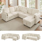 111'' Sectional Sleeper Sofa with Pull Out Bed, U Shaped 6 Seat Modular Couch with Storage Chaise, Modern Sectional Couch, Cloud Chenille Sofa Bed for Living Room Apartment, Beige