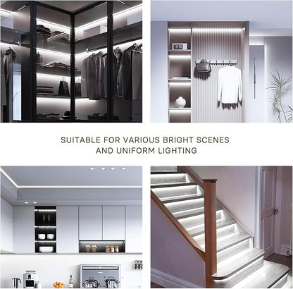 COB LED Strip Lights Cool White,24V Dimmable led Light Strip KIT with Remote and app Control,6000K 50FT/15m 8mm Wide Ra>90 Cuttable Flexible Strip Lights for Bedroom,Wardrobe,Cabinet