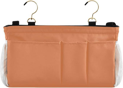 KOPIRIT Orange Bedside Caddy Storage Bag Bedside Organizer for Bed Rails College Dorm Room Hanging Bag Bedside Shelf 6 Pockets with Hooks for Glasses Book Tablet Holder