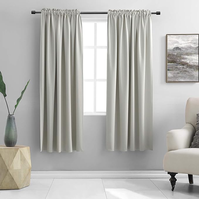 DONREN Light Gray Blackout Curtains Panels Room Darkening Thermal Insulated Drapes with Rod Pocket (52" Wide x 63" Long Each Panel, One Pair)