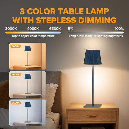 LUTEC 4 Pack Cordless Table Lamp,6000mAh Rechargeable Battery Operated Desk Lamp,Two Adjustable Heights,Waterproof, Touch Control & 3 Color Stepless Dimming for Restaurant/Bedroom/Bars/Outdoor (Blue)