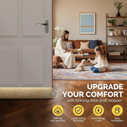 fowong Under Door Draft Stopper 32 Inch Weighted Draft Stopper for Bottom of Door Soundproofing Noise Blocker Easy Install, Oatmeal