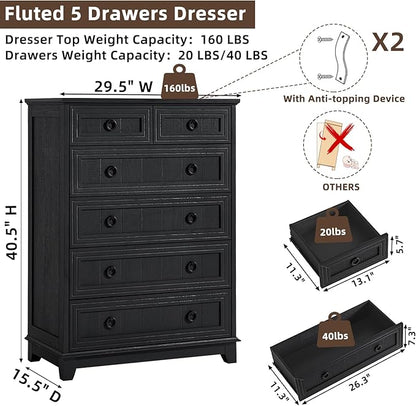 Farmhouse 6 Drawer Dresser for Bedroom, 41" Tall Small Dressers & Chest of Drawers, Rustic Wood Dresser with Metal Handle, Storage Organizer Closet for Living Room, Hallway, Entryway