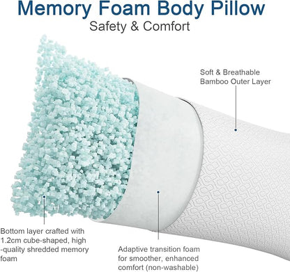 Extra Long Body Pillow Memory Foam 180x50cm – Firm King Size Body Pillows for Adults – with Cooling Cover 20 x 70 inches