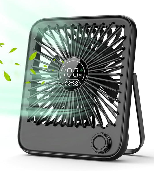 FadFun Small Desk Fan Personal Fans，100Speed Adjustable Quiet Small Portable Fan,Intelligent display of remaining hours for Office Bedroom Home Desk Black