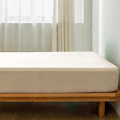 MooMee Fitted Bottom Sheet Only 100% Washed Cotton Linen Like Textured Breathable Durable Soft Comfy Deep Pocket Fits Mattress up to 17" (Almond Milk Grey, King)