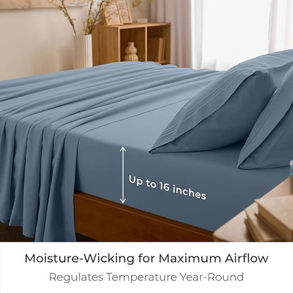 Mellanni Queen Sheet Set - 6-Piece Iconic Collection Bedding, (Including 4 Pillowcases), 16-Inch Deep Pocket, Easy Care, Extra Soft, Cooling Sheets, Brushed Microfiber - Blue Hydrangea