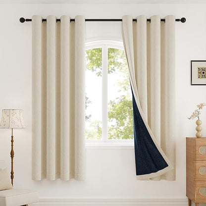 Blackout Curtains 72 inch Length 2 Panels Set for Dining Room Master Room, Thick Soft Linen-Look Textured Full Light Blocking Room Darkening Thermal Insulated Drapes (W52xL72, Cream)