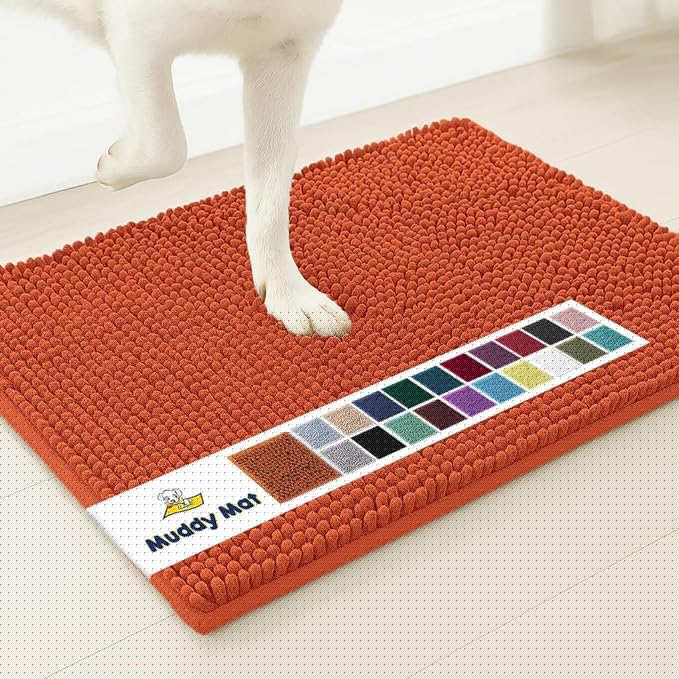Muddy Mat® | Super Absorbent Door Mat Indoor, Microfiber Quick Dry Chenille Entryway Rug, Non-Slip Front Door Mat, Indoor Mats for Entryway, Machine Washable Pet Rug, Orange XXL 60"X48"