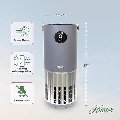 Hunter Fan Company Humidifier and Air Purifier In One, Advanced Filtration Air Purifiers for Home, Air Purifiers for Home Pets, Humidifiers for Bedroom and Humidifiers for Bedroom Baby, Grey/Silver