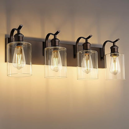 4 Light Bathroom Vanity Light, Morden Bathroom Vanity Lights Over Mirror Oil Rubbed Bronze Wall Sconce Light with Clear Glass Shade ZCVL01ORB-4