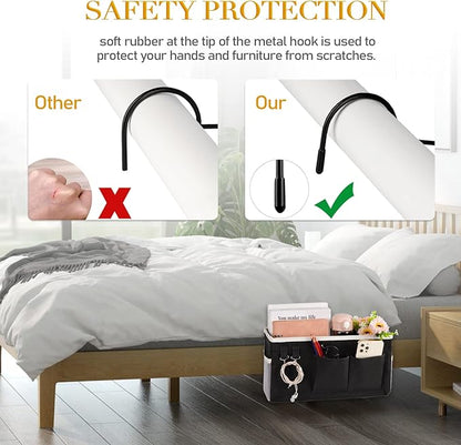 Ozzptuu Bedside Storage Caddy/Bedside Hanging Storage Bag for Headboards Bunk Beds Dorm Rooms Book Phone Magazine Holder (2PC Black)