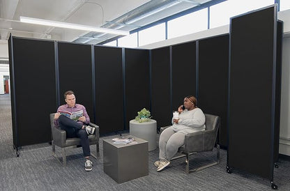 Versare Room Divider 360 Portable Wall Partition | Folding Panels | Large Freestanding Divider | Locking Wheels | Temporary Room Separator | 25' x 7'6'', Black