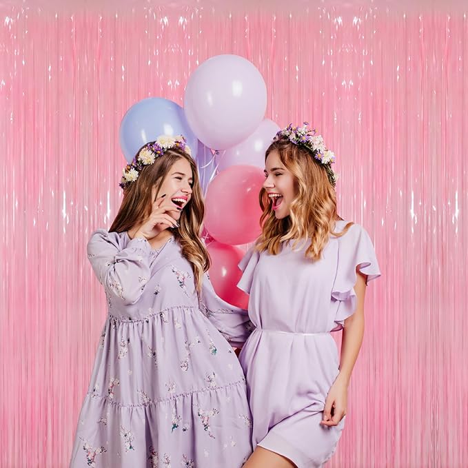 GOER 3.2 ft x 8.2 ft Foil Fringe Curtains Party Photo Backdrop Party Streamers for Birthday,Graduation,New Year Eve Decorations Wedding Decor(1 Pack,Candy Pink)