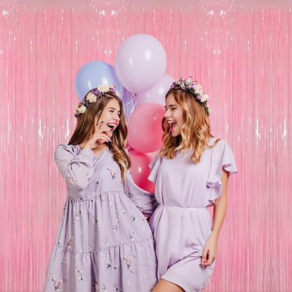 GOER 3.2 ft x 8.2 ft Foil Fringe Curtains Party Photo Backdrop Party Streamers for Birthday,Graduation,New Year Eve Decorations Wedding Decor(5 Packs,Candy Pink)