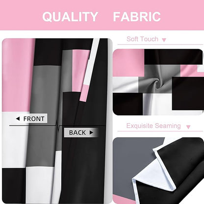 Pink 100% Blackout Curtains for Bedroom 63 inch Length 2 Panels Set Grey Modern Abstract Geometric Black Out Curtains Insulated Room Darkening Window Drapes for Girls Living Room, 42Wx63L