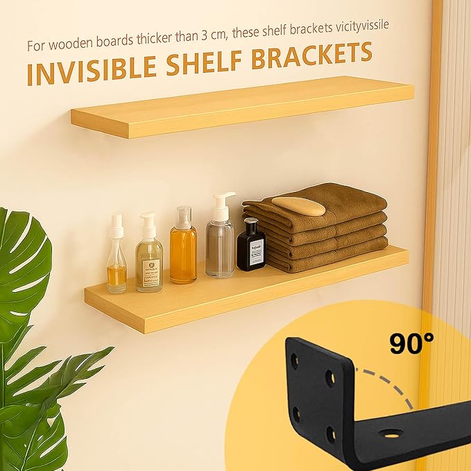 Floating Shelf Bracket 4 Inch of 4 Pack Heavy Duty Shelf Brackets Black Coated Metal L Bracket Wall Shelf Support DIY Brackets with 1/5 Inch Thick and 160 LBS Load Capacity