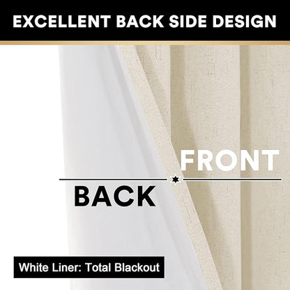 PrinceDeco Linen Blackout Curtains 84 inch Length 2 Panels Set 100% Blackout Linen Texture Curtains for Bedroom Living Room Window Treatment Drapes with White Liner,Bleached Sand,42" W x 84" L