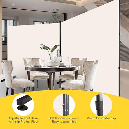 Room Divider Folding Privacy Screens with Wheels, 6FT Tall Divider for Room Separation, Movable Room Partitons and Dividers, Indoor Room Dividers Panel with Fabric (Beige, 2 Panel-142‘’-Round Pad)