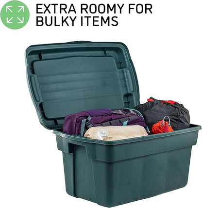 Rubbermaid ECOSense High-Top Storage Totes 28 Gal Pack of 3 Durable, Reusable, Large Plastic Storage Bins with Resting Hinged Lid, Made from Recycled Materials