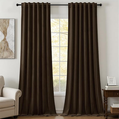 Brown Velvet Curtains Extra Long Room Darkening Drapes Super Soft Elegant Thermal Insulated Soundproof Privacy Window Curtains for Bedroom Living Room, Back Tab Rod Pocket, W52 x L108, 2 Panels