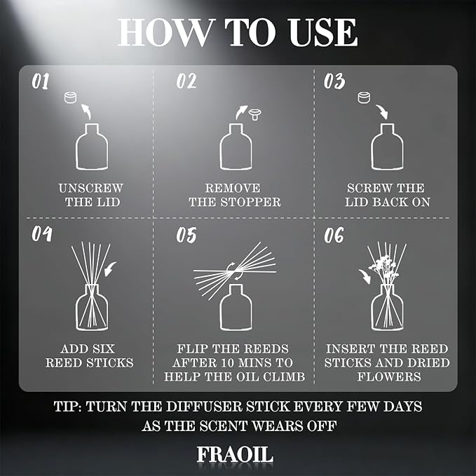 Lilac Reed Diffuser, Reed Diffuser Set 6.7 fl oz (200 ml) with 6 Reed Sticks, Home Fragrance Reed Diffuser for Bathroom Shelf House Bedroom Office Decor