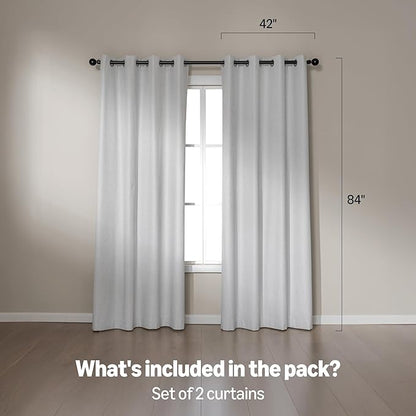 Amazon Basics Faux Linen Blackout Curtains for Bedroom and Living Room, 2-Piece Set with Grommets, 42" W x 84" L, White