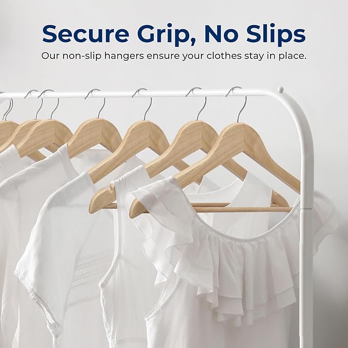 SereneLife 80-Piece Solid Wooden Hangers Set for Clothes – Heavy Duty Suit Coat Pant Dress Hangers with Chrome 360-Degree Swivel Hook and Notches Design for Organized Closets Natural Color
