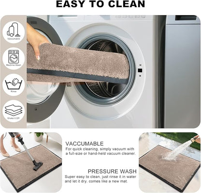 Mibao Dirt Trapper Door Mat for Indoor Outdoor, Waterproof All-Season, All-Weather Doormat, Heavy Duty Non-Slip Entrance Rug, Low Profile Absorbent Entrance Mat Carpet, 36" x 24", Beige
