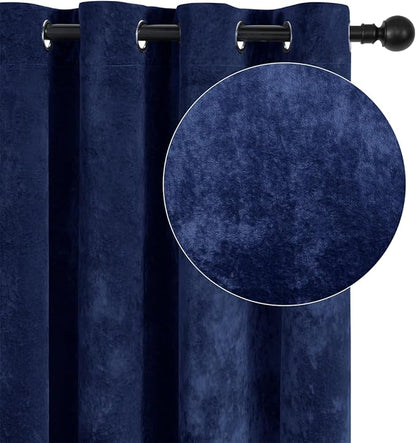 SMILETIME Navy Blue Crushed Velvet Curtains 52x108 inch Luxurious Thermal Insulated Soundproof Drapes for Living Room Bedroom Office Soft and Durable Light-Filtering Window Treatments, 2 Panels