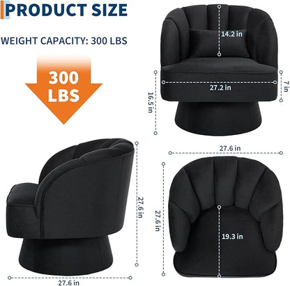 GarveeHome Modern Swivel Barrel Accent Chair, 360 Degree Velvet Upholstered Armchair with Striped Backrest & Plush Padding, Comfy Round Lounge Chair for Living Room, Bedroom, Reading Nook, Black 2 PCS