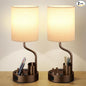 Bedside Table Lamps for Bedroom Set of 2 - Beige Nightstand Lamp with AC Outlet Charging Port and USB A C, 3 Color Temperatures, Included Phone & Pen Holder, Brown Night Stand Lamps for Guest Room