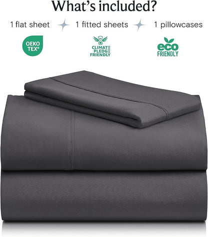 LuxClub 3 PC Twin XL Sheet Set, Deep Pockets Wrinkle Free Cooling Bed Sheets Hotel Bedding for Women, Men, Kids & Teens, Includes 1 Fitted Sheet, 1 Flat Sheet and 1 Pillowcase-Silky Soft Dark Grey