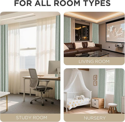 Joydeco Blackout Curtains for Bedroom - 100% Light Blocking 2 Panels Sage Green Drapes 66" W x 84" L, Thermal Insulated Room Darkening Curtains, Linen Textured for Living Room, Rod Pocket & Back Tabs