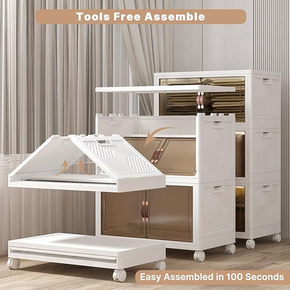 Extra Large Stackable Storage Bins with Lids & Wheels, Foldable Plastic Storage Bins (White, 672QT-168QT/42GAL*4Pack)