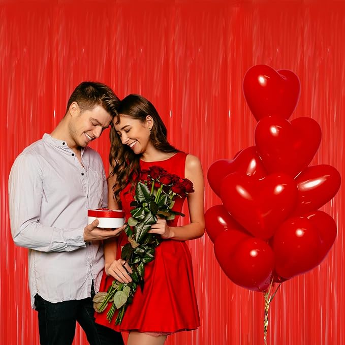 GOER 3.2 ft x 8.2 ft Metallic Tinsel Foil Fringe Curtains Party Photo Backdrop Party Streamers for Birthday,Graduation,New Year Eve Decorations Wedding Decor(5 Packs,Candy Red)