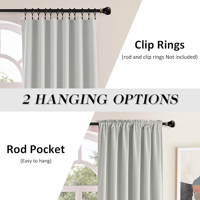 DONREN Patio Blackout Curtain Shades - Home Decoration Thermal Insulated Rod Pocket Blackout Draperies/Drapes for Kitchen (2 Panels, 60 inches x 96 inches, Light Grey)